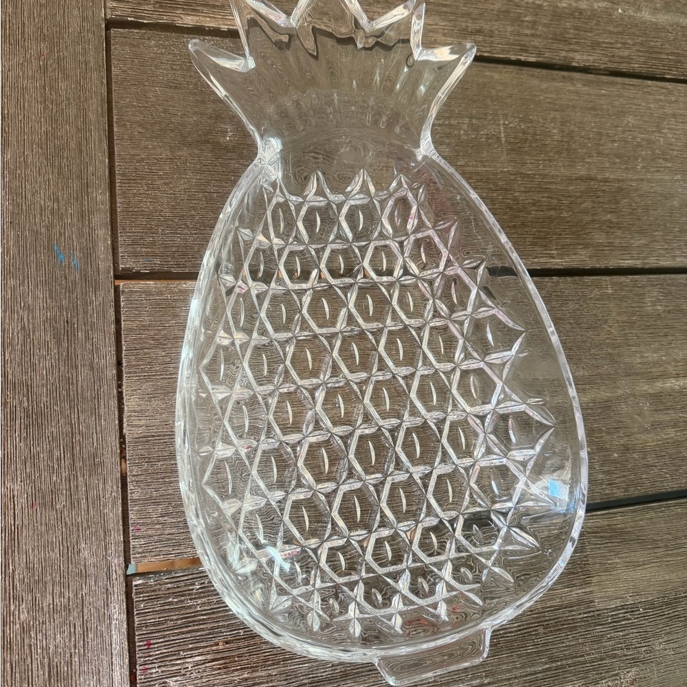 Heavy Crystal Clear Glass Pineapple Serveware 14 inches